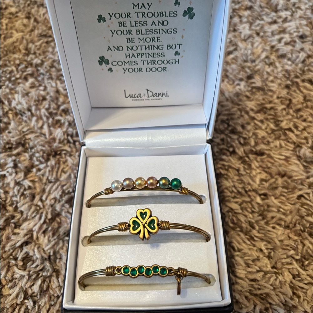 Luca + Danni Gold and Green Clover Bracelet Trio - Picture 2 of 6